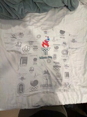 Vintage 1996 Atlanta Olympics All Over Print Tee L Hanes Host Cities